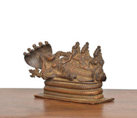 Copper Sheshashayi Vishnu with Lakshmi and Bhudevi, rear side view