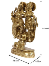 Size view: 21.59 cm tall brass Lakshmi-Vishnu on Garuda idol