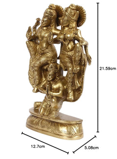 Size view: 21.59 cm tall brass Lakshmi-Vishnu on Garuda idol