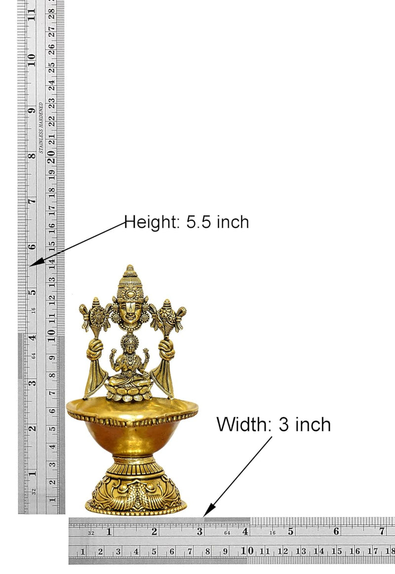Bronze Tirupati Balaji and Goddess Lakshmi Diya Oil Lamp (Height 5.5 Inch)