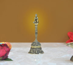 Superfine brass pooja bell with Hanuman figurine on top, ornate base