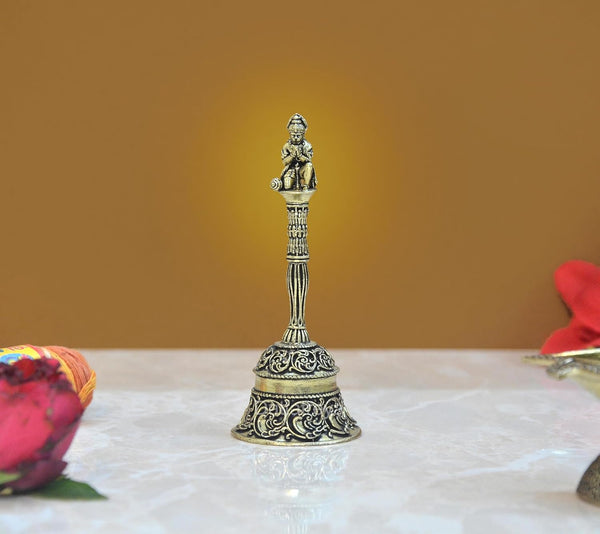 Superfine Brass Pooja Bell with Hanuman On Top Hanuman Ganti || Ghanti for Pooja Mandir || (Height 4 Inch)