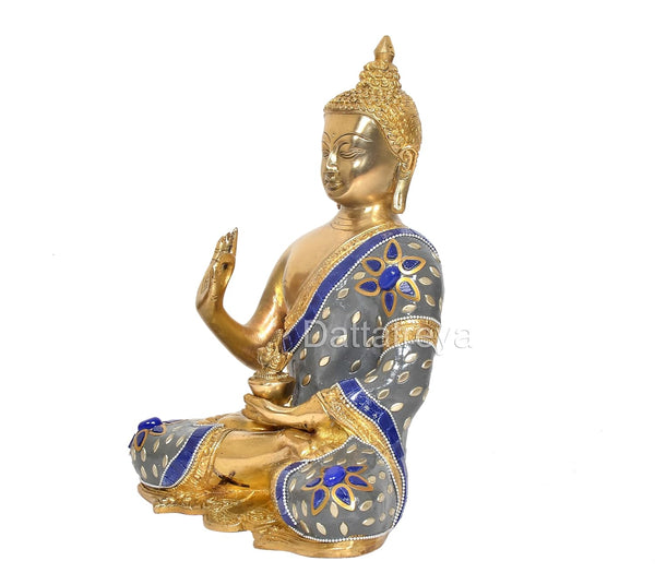 Brass Abhaya Mudra Buddha Idol (Height 10 Inches) Study Setting