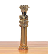 Brass Ashoka dashboard finial with lion top and tiered ribbed column base