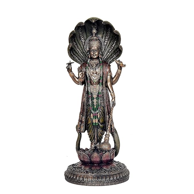 Resin Lord Vishnu Idol Figurine Standing Vishnu Ji Sculpture for Home Office Pooja ROM Temple Gift Item Decorative Showpiece Multicolour Height 12 Inches