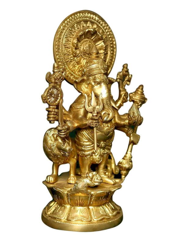 Brass Eight-Armed Lambodara-Brass Idol Lambodara- Ganesha-11 Inch