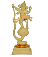 Brass Ganesha dancing figurine on Shesha Naag, detailed head and ornaments