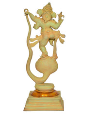 Brass Ganesha dancing figurine on Shesha Naag, detailed head and ornaments