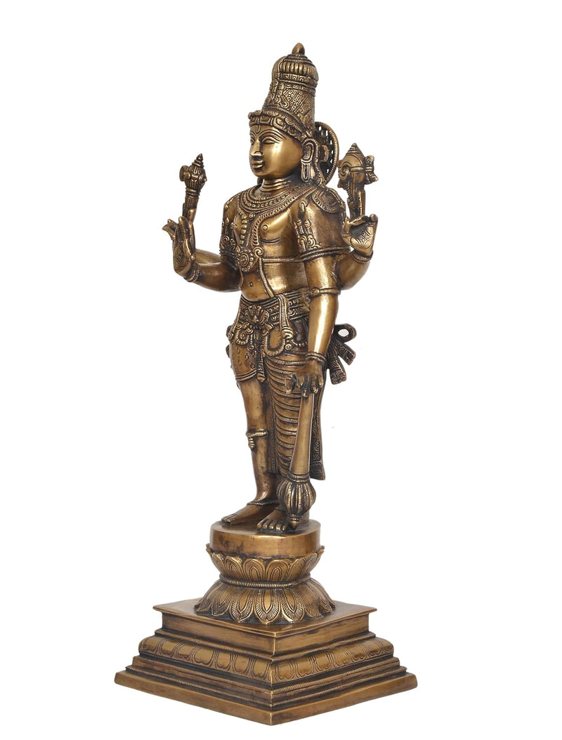 Brass Vishnu Four Armed Standing Vishnu Statue,for Home Decor and Pooja Mandir Temple (Height 21.5 Inch)