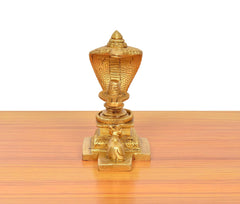 Brass Shivling idol with decorated top vessel and Nandi base, 4 inch