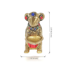 Messing-Ganesha-Maus-Statue, Höhe 2,5 Zoll (6,2 cm), hält eine Öllampe