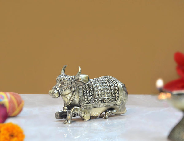 Superfine Brass Shiva Nandi Statue for Shiv Temple (Height: 2.5 Inch) Study Setting