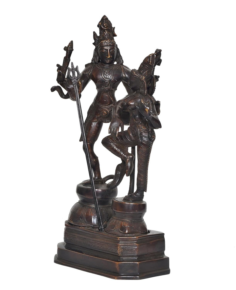 Brass Shiva Parvati Dancing Idols for Home Decor Office (Height :12.5 inch)