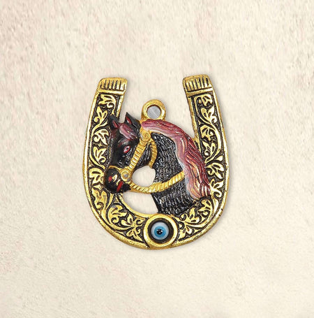 White Metal Horse Shoe Wall Hanging Nazar Battu Evil Eye Protection (Height: 3.5 Inch)