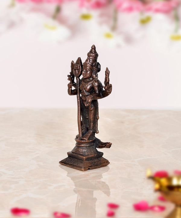 Copper Standing Lord Kartikeya Murugan Murti Decorative Showpiece Copper Murti (Height 3 Inch) Study Setting