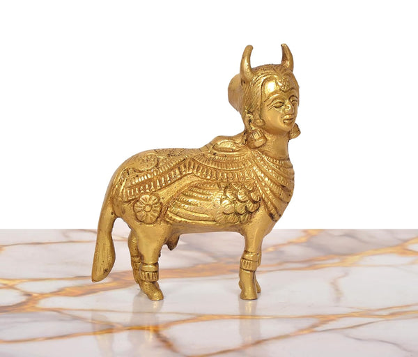 Brass Kamdhenu Cow Statue (Height: 4 Inch) Study Setting