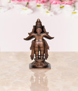 Copper Garuda idol statue, rear view with layered wings and engraved back, 3.5 in