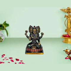 Panch Mukhi Shiva brass idol, seated five-headed figure, 4.5 in home decor