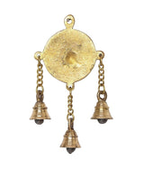 Back of Ganesh brass hanging bell decoration with plain circular plate and three bells