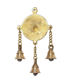 Gold-tone round medallion of hanging Lakshmi decor with three bells