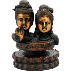 Messingfigur Shiva und Parvati, sitzend auf rundem Lotusfuß, 6.5 Zoll