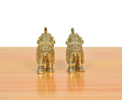 Brass elephant figurines set of 2, back view, ornate backs with small tail details