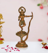 Brass Krishna dancing on Kaliya Naag figurine, ornate halo and serpent tail