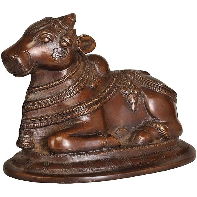 Brass Nandi-The Mount of Shiva, Height: 5.6 Inch