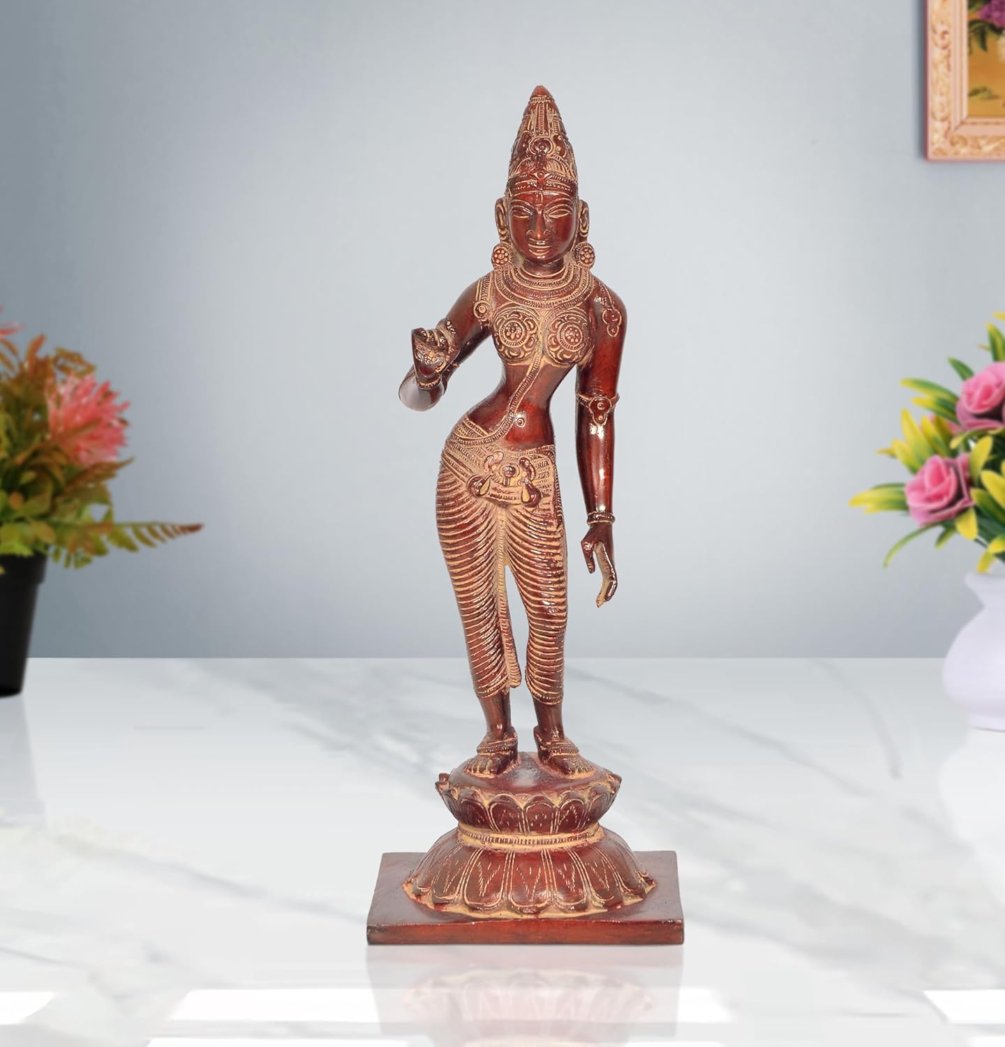 Brass Devi Uma Parvati Statue Hindu Goddess Parvati Idol for Home Temple, Spiritual Decor, and Religious Gifts (Height: 11.5 Inch) (Multicolor 1)
