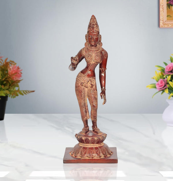 Brass Devi Uma Parvati Statue Hindu Goddess Parvati Idol for Home Temple, Spiritual Decor, and Religious Gifts (Height: 11.5 Inch) (Multicolor 1)