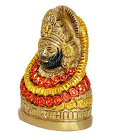 Brass Khatu Shyam ji idol (3 inch) angled view, red flower necklace and ornate crown