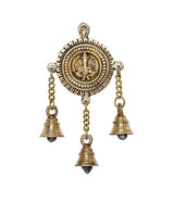 Ganesh brass pooja room hanging bell with three hanging bells on gold-tone chains