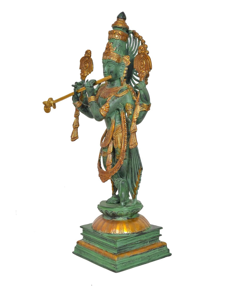 Brass Lord Krishna Sculpture Playing Flute (Height : 23 Inches)