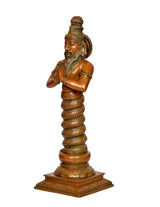 Brass Patanjali statue, side view with raised hair bun and hands in prayer posture.
