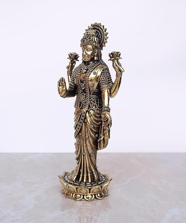 Fine Brass Lakshmi Laxmi Statue Standing Idol Murti for Home Temple Office Mandir, (Height: 4 Inch) Study Setting