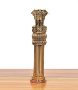 Brass Ashoka dashboard finial with lion-headed top and ribbed cylindrical body