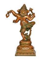 Dancing Ganesha brass murti with circular medallion design on chest