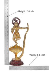 Height 13 inch brass Krishna statue on Kaliya serpent with maroon pedestal base