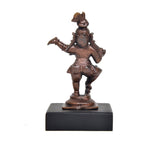 Copper Bal Krishna dancing figurine statue, three-quarter view, 4 inch on black base