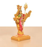 Mother India resin idol, multicolor, three-quarter view with trident and raised pedestal