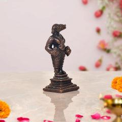 Copper Hayagreeva avatar of Vishnu statue, side view standing deity with arm gestures