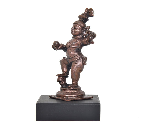 Copper Dancing Bal Krishna with Laddu Statue (Height:4 Inch) Study Setting