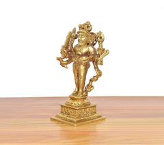 Brass Shri Kaal Batuk Bhairava idol with raised hands and weapon details