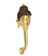 Gold-tone Buddha face door handle with textured dark head covering