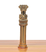Brass Ashoka dashboard finial from side, lion figure on round beaded ring