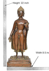Brass Buddha statue: height 22 in, width 9.5 in, detailed base
