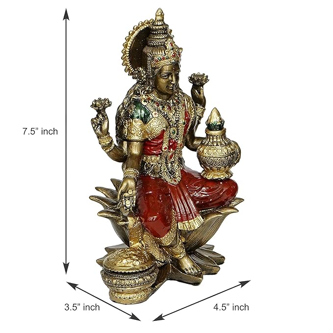 Lakshmi Idol Polyresin Maa Lakshmi for Home & Office Decor, Height 7.5 Inch, Multicolour