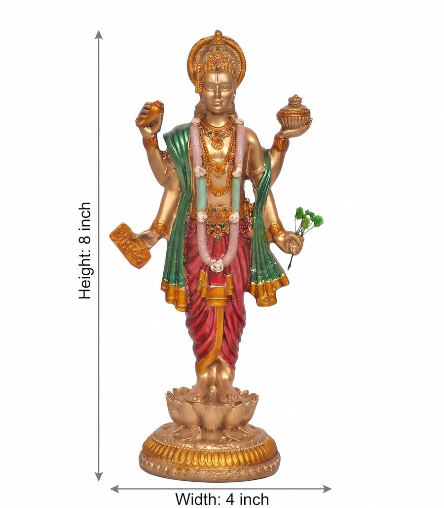 Resin Dhanvantari Statue | Lord Dhanvantari Idol for Pooja Room & Home Temple (Height: 8 Inches) Craft Detail