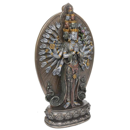 Handcrafted Indian Fengshui Items for Home Copper Finish Standing Lady Buddha Decorative Showpiece - 12" (Polyresin)