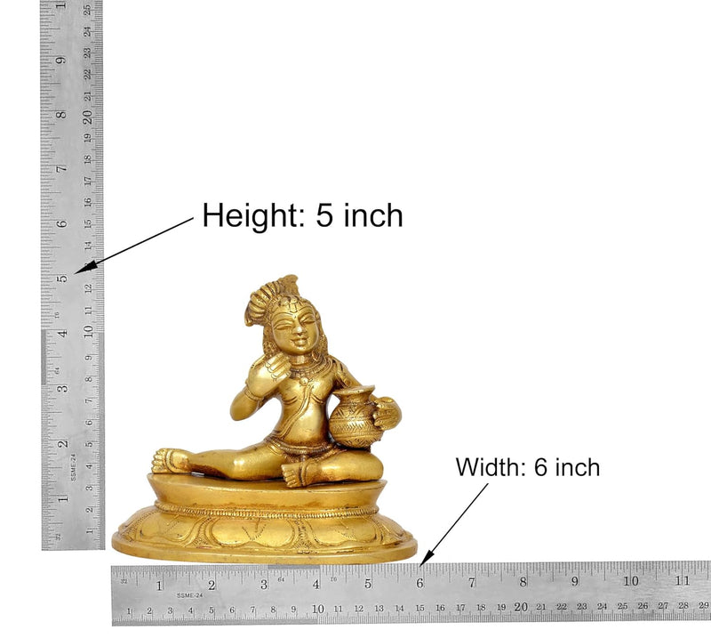 Brass Butter Krishna Bal Gopal Krishna Laddu Gopal Idol Statue | for Pooja Home Decor Mandir | (Height 5 Inch)